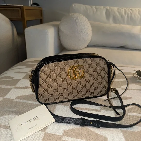 Gucci Brown and Black Crossbody Bag with GG Monogram - Picture 1 of 4